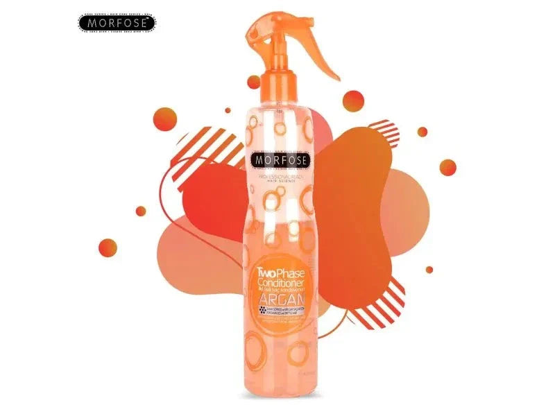 Morfose 2 Phase Conditioner Spray 400ml bottle with orange design.