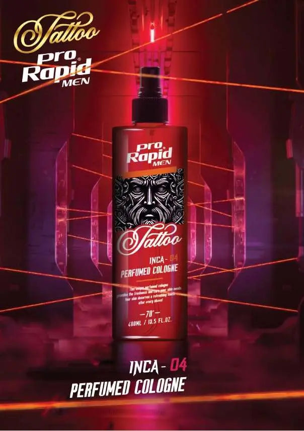 Pro Rapid Tattoo Series Inca – 04 After Shave Perfumed Cologne – 400 mDie 04 After Shave Perfumed Cologne aus der Pro Rapid Tattoo Series Inca bietet eine ideale Kombination aus klassischem Rasierwasser und pflegender Frische. Der maskHair careProrapidOnKozmetikPro Rapid Tattoo Series