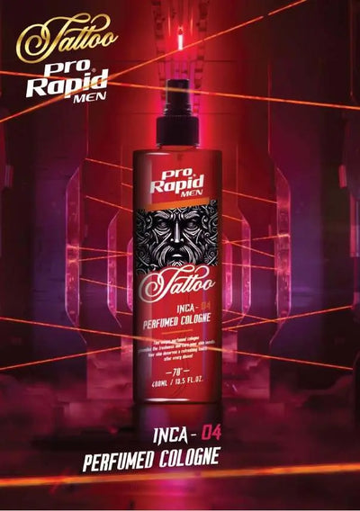 Pro Rapid Tattoo Series Inca – 04 After Shave Perfumed Cologne – 400 mDie 04 After Shave Perfumed Cologne aus der Pro Rapid Tattoo Series Inca bietet eine ideale Kombination aus klassischem Rasierwasser und pflegender Frische. Der maskHair careProrapidOnKozmetikPro Rapid Tattoo Series