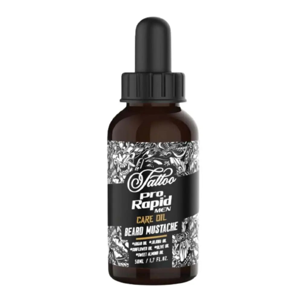 Pro Rapid Tattoo Series – Beard & Mustache Care Oil – 50 mlDas Beard &amp; Mustache Care Oil aus der Pro Rapid Tattoo Series ist die ideale Pflege für Bart- und Schnurrbartträger, die Wert auf ein gepflegtes, weiches und gesface careProrapidOnKozmetikPro Rapid Tattoo Series