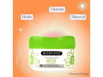 Morfose Haarmaske 500 ml for intensive repair and nourishment of dry, damaged hair, enriched with biotin, vitamin, and mineral for added shine and strength.