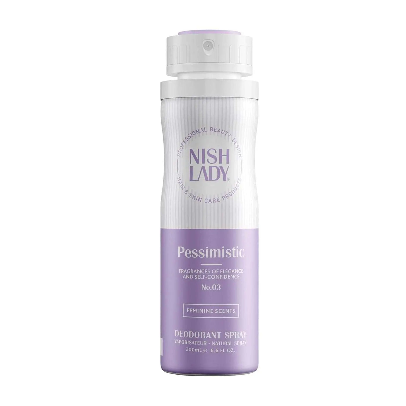 NishLady Deo Spray 200ml bottle with elegant design for all-day freshness and scent options.