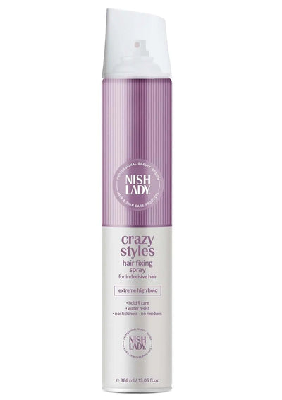 NishLady Haarfixierspray Crazy StylesDas NishLady Haarfixierspray Crazy Styles bietet ultra starken Halt für den ganzen Tag – selbst bei Feuchtigkeit und Wind. Die wasserfeste, rückstandsfreie Formel soHairNishLadyOnKozmetikNishLady Haarfixierspray