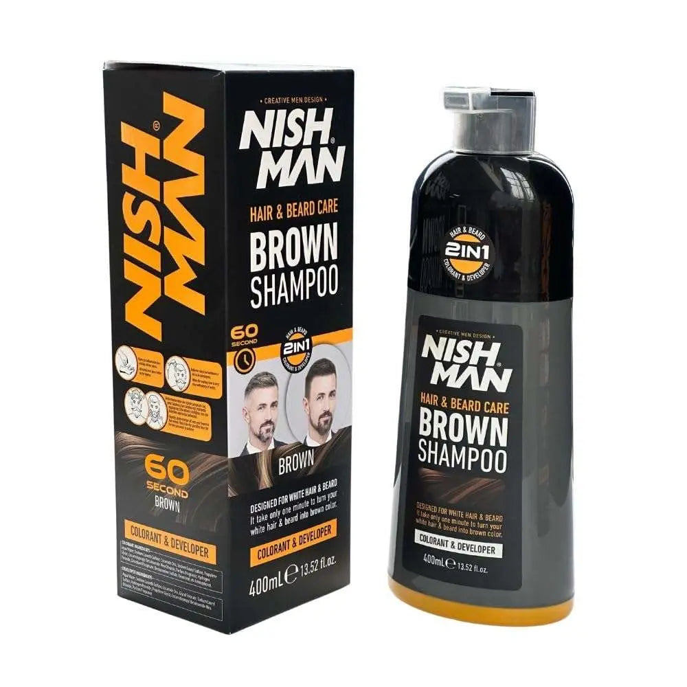 Nishman Hair & Beard Care Brown Shampoo 400 mlPflege und Farbe in einem Schritt: Das Nishman Hair &amp; Beard Care Brown Shampoo wurde speziell für dunkles Haar und Bart entwickelt. Es frischt die natürliche BraBeard CareNishmanOnKozmetikNishman Hair & Beard Care