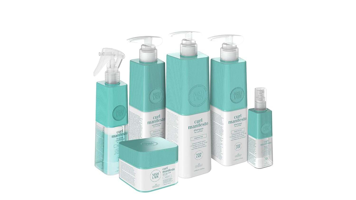 NishLady Curl Manifesto Leave-in Serum for curly hair, 97 ml bottle.