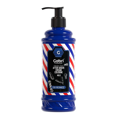 Gabri After Shave Cream & Cologne 2in1 – 400ml bottle with pump dispenser, provides moisturizing care and refreshing scent for post-shave skin.