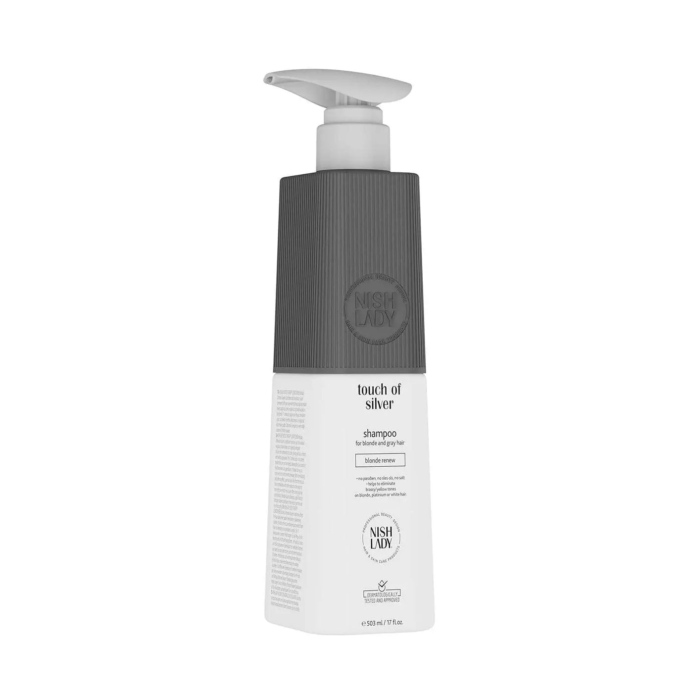 Nishlady Touch Of Silver Hair Shampoo 503 ml🤍 Neutralisiert Gelb- und Kupferstiche für kühle, klare Farbtöne: Blondes, graues oder blondiertes Haar neigt dazu, mit der Zeit einen gelblichen oder warmen UntertHairNishLadyOnKozmetikTouch Of Silver Hair Shampoo