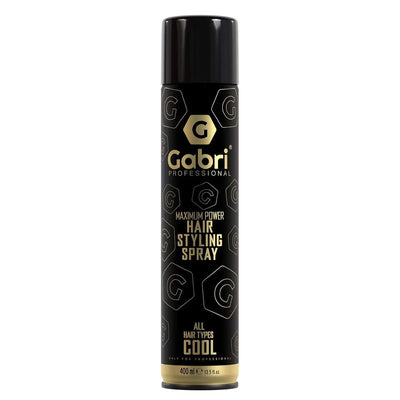 Gabri Hair Styling Spray 400ml bottle for long-lasting styles without stickiness, perfect for daily use.