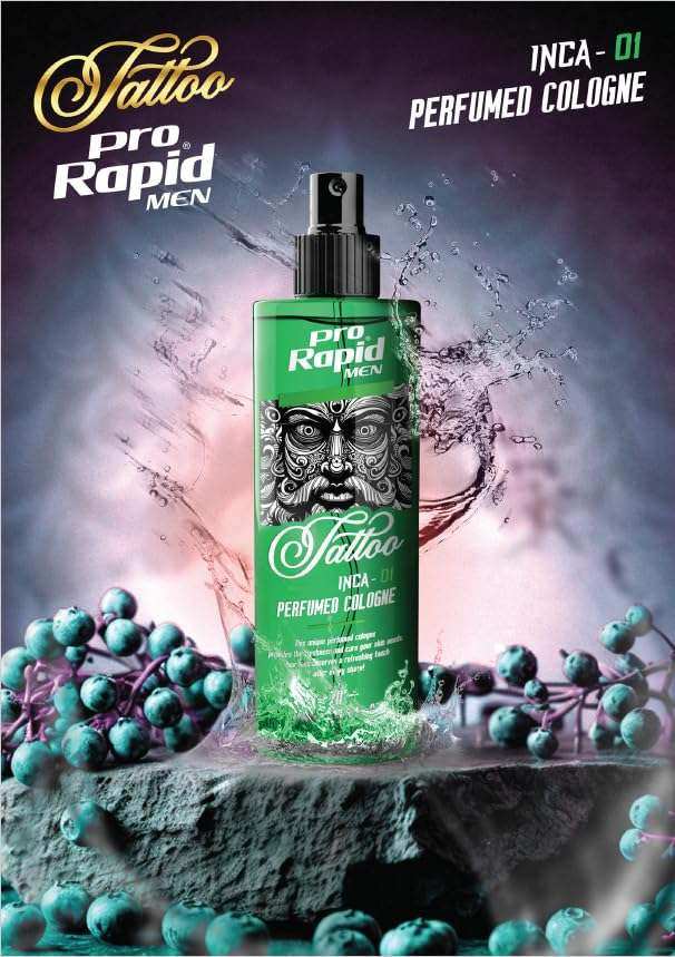 Pro Rapid Tattoo Series Inca – 01 After Shave Perfumed Cologne – 400 mDie 01 After Shave Perfumed Cologne aus der Pro Rapid Tattoo Series Inca bietet eine ideale Kombination aus klassischem Rasierwasser und pflegender Frische. Der maskHair careProrapidOnKozmetikPro Rapid Tattoo Series Inca