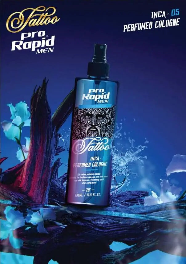 Pro Rapid Tattoo Series Inca – 05 After Shave Perfumed Cologne – 400 mDie 05 After Shave Perfumed Cologne aus der Pro Rapid Tattoo Series Inca bietet eine ideale Kombination aus klassischem Rasierwasser und pflegender Frische. Der maskHair careProrapidOnKozmetikPro Rapid Tattoo Series