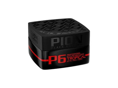 Pion Hair Styling Aqua Wax container, strong hold, glossy finish, easy washout, all hair types.