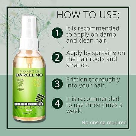 Morfose Barcelino Hair Care Oil bottle with usage instructions.