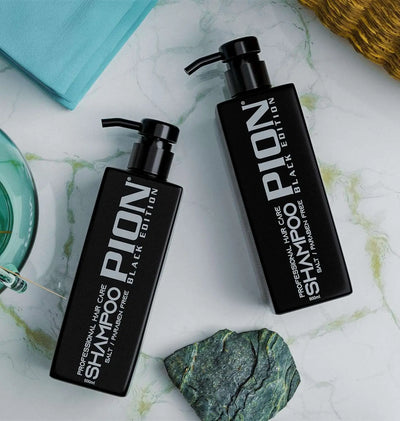 Black Edition Shampoo 500 ml bottle with keratin for intensive hair care and moisture.