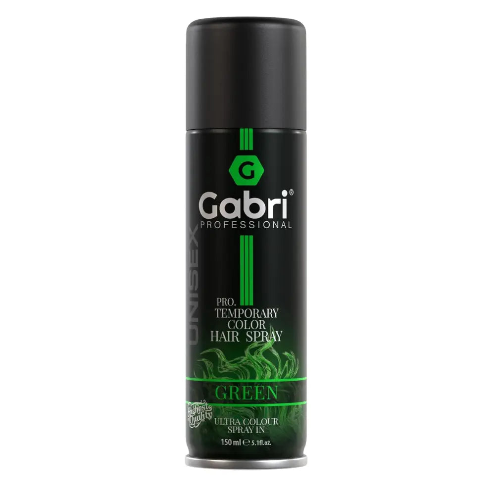 Gabri Color Hair Spray 150ml green bottle for temporary hair color change.