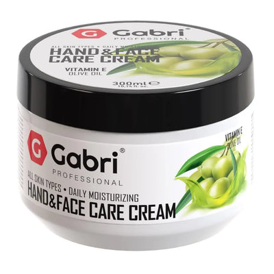 Gabri Olive Oil Hand & Face Care Cream 300ml container with olive graphics.
