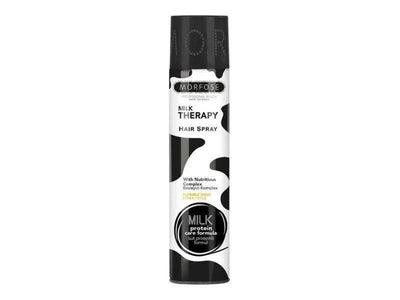 Morfose Milk Therapy Hair Spray 75ml bottle with milk protein formula.