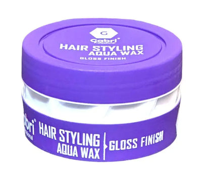 Gabri Aqua Styling Wax 150ml with purple lid and gloss finish labeling.