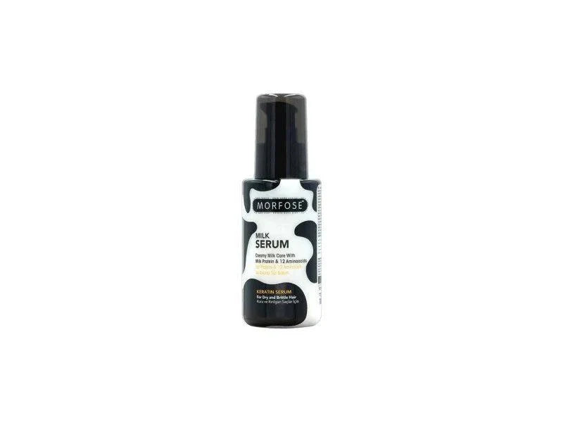 Morfose Milk Therapy Cremige Haarserum 100ml bottle with black cap and cow print design.