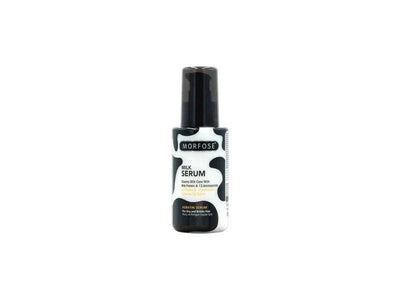Morfose Milk Therapy Cremige Haarserum 100ml bottle with black cap and cow print design.