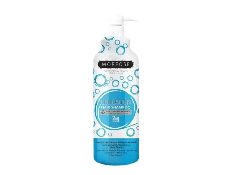 Morfose Collagen Hair Shampoo 1000ml bottle with blue design, strengthens and moisturizes hair.