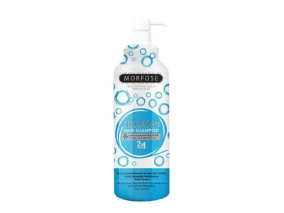 Morfose Collagen Hair Shampoo 1000ml bottle with blue design, strengthens and moisturizes hair.