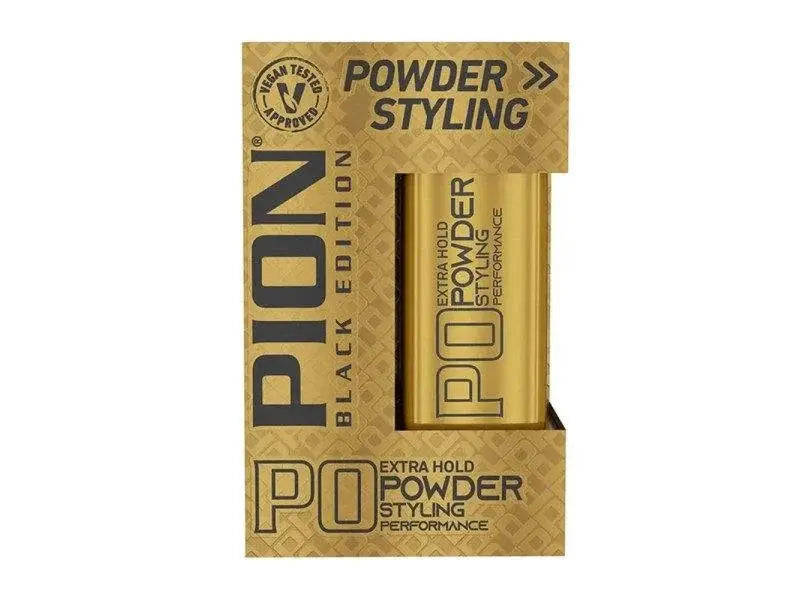Pion Black Edition Hair Styling Powder packaging with extra hold and powder styling performance, 20g.