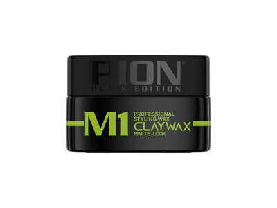 Pion Hair Styling Aqua Wax in black container for strong hold and glossy finish.